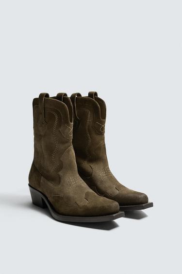 LEATHER COWBOY BOOTS - Taupe Grey by Zara