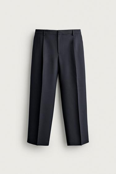 RELAXED FIT PLEATED TROUSERS - Navy blue by Zara