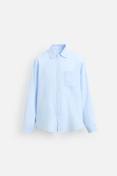100% LINEN SHIRT - Sky blue by Zara