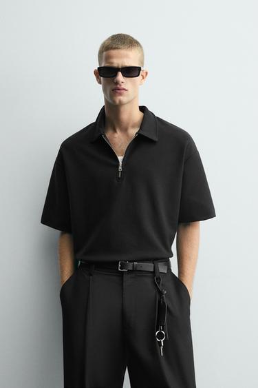 INTERLOCK ZIP-UP POLO SHIRT - Black by Zara
