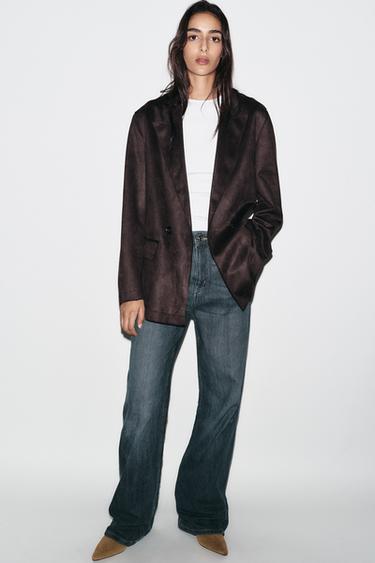 FAUX SUEDE BLAZER - Brown by Zara