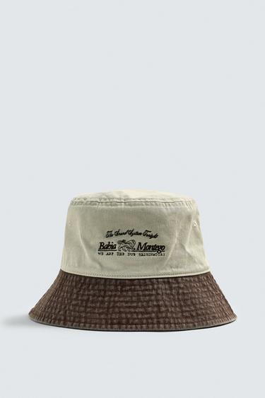 WASHED CONTRAST EMBROIDERED BUCKET HAT - Ecru by Zara
