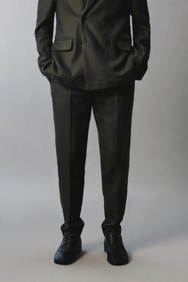 100% LINEN SUIT TROUSERS - Khaki by Zara