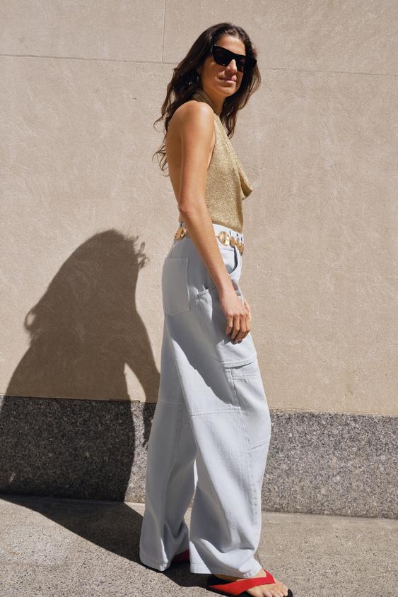 METALLIC THREAD HALTER KNIT TOP - Golden by Zara - Image 0