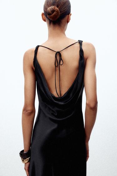ZW COLLECTION LONG SATIN DRESS - Black by Zara