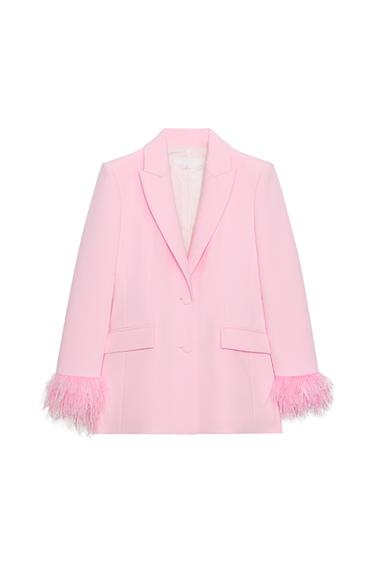 BLAZER WITH FEATHER CUFFS AND SHOULDER PADS - Pink by Zara