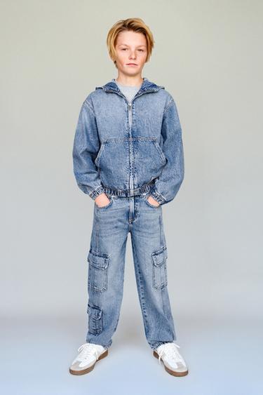 DENIM HOODIE JACKET - Mid-blue by Zara