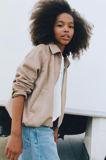 FAUX SUEDE BALLOON JACKET - Sand by Zara