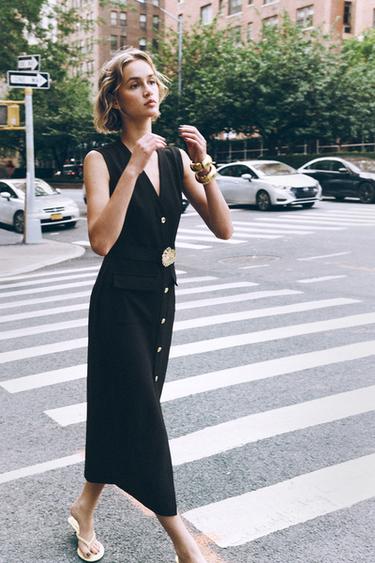BELTED CREPE MIDI DRESS - Black by Zara