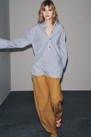 STRIPED POPLIN SHIRT ZW COLLECTION - White / Navy by Zara