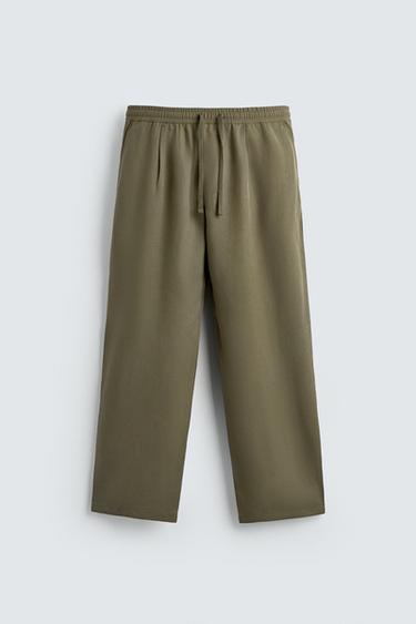 RELAXED FIT 100% LYOCELL TROUSERS - Olive green by Zara