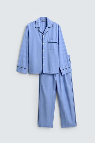 CONTRAST PIPING PYJAMA SET - Blue by Zara