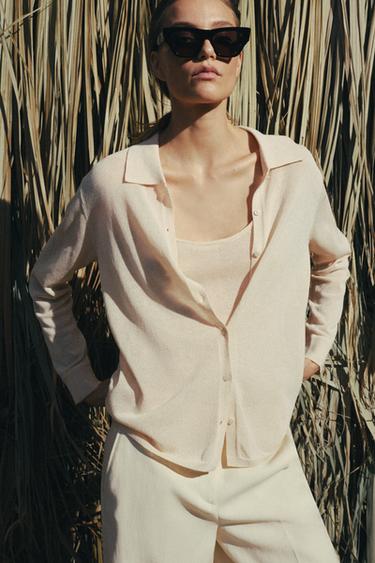 KNIT CARDIGAN WITH INNER TOP - Beige by Zara