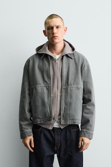 BOXY FIT CONTRAST TOPSTITCH JACKET - Grey green by Zara