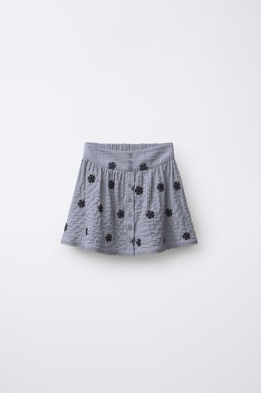 EMBROIDERED TEXTURED SKIRT - Grey by Zara