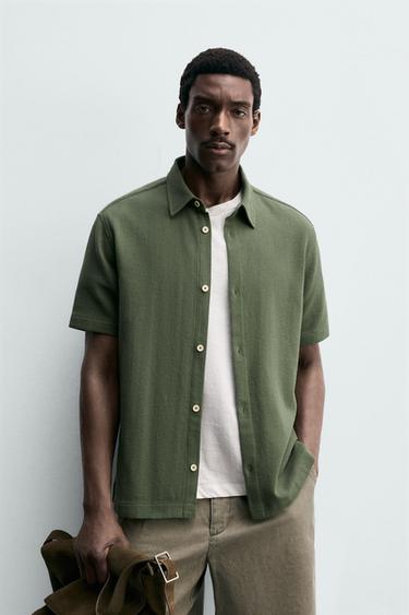 REGULAR FIT TEXTURED SHIRT - Green by Zara