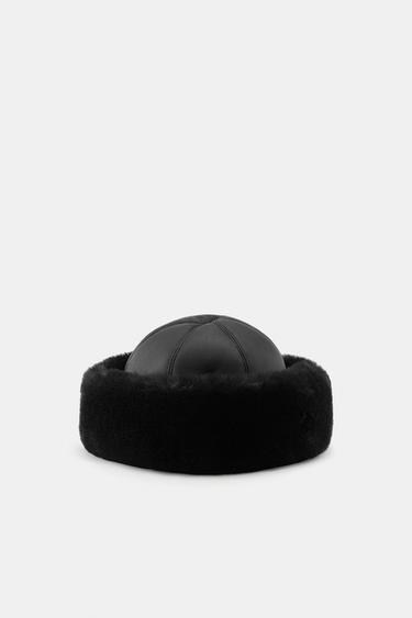 DOUBLE-FACED FAUX FUR HAT - Black by Zara
