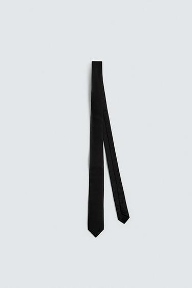 SLIM 100% SILK TIE - Black by Zara