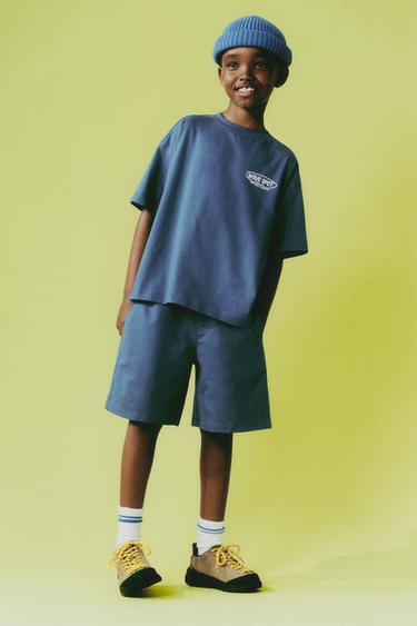 SLOGAN T-SHIRT AND BERMUDA SHORTS SET - Blue by Zara
