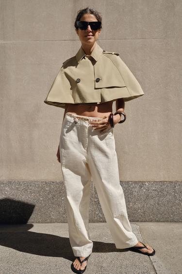 ZW COLLECTION LINEN BLEND TROUSERS - Oyster-white by Zara