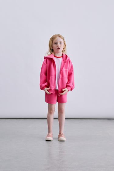 SPORTY EMBOSSED TEXT ZIP-UP HOODIE - Fuchsia by Zara