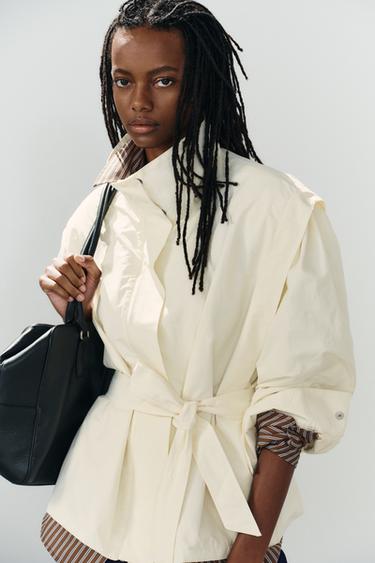 HIGH COLLAR BELTED BLAZER - Vanilla by Zara