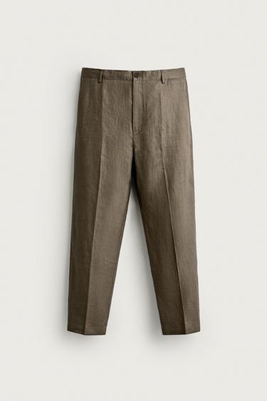 REGULAR FIT 100% LINEN TROUSERS - Mink by Zara
