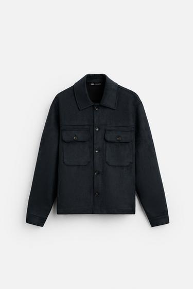 FAUX SUEDE OVERSHIRT - Navy blue by Zara
