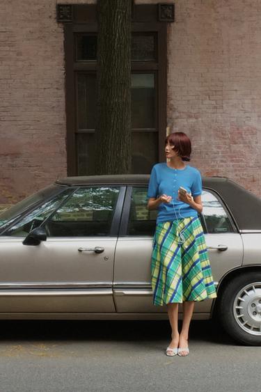 ZW COLLECTION CHECK MIDI SKIRT - Multicoloured by Zara