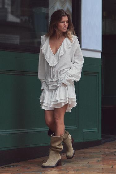 EMBROIDERED RUFFLE SHORT DRESS - White by Zara