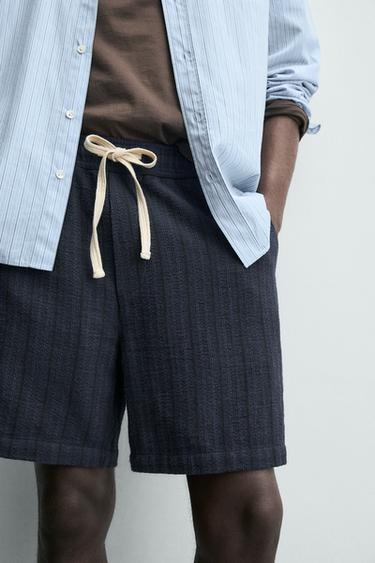 GEOMETRIC JACQUARD BERMUDA SHORTS - Navy blue by Zara