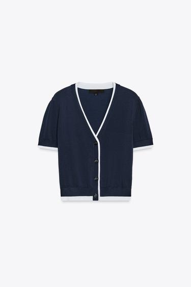 DOUBLE-LAYER TRIM CARDIGAN - Navy blue by Zara