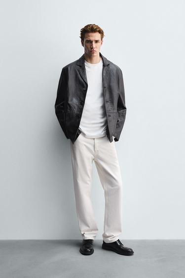 RELAXED FIT LEATHER BLAZER - Black by Zara