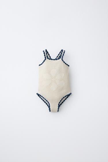 2-6 YEARS / FLORAL CROCHET KNIT SWIMSUIT - Ecru / Blue by Zara
