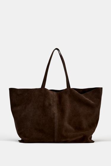 SPLIT SUEDE MAXI TOTE BAG - Chocolate by Zara