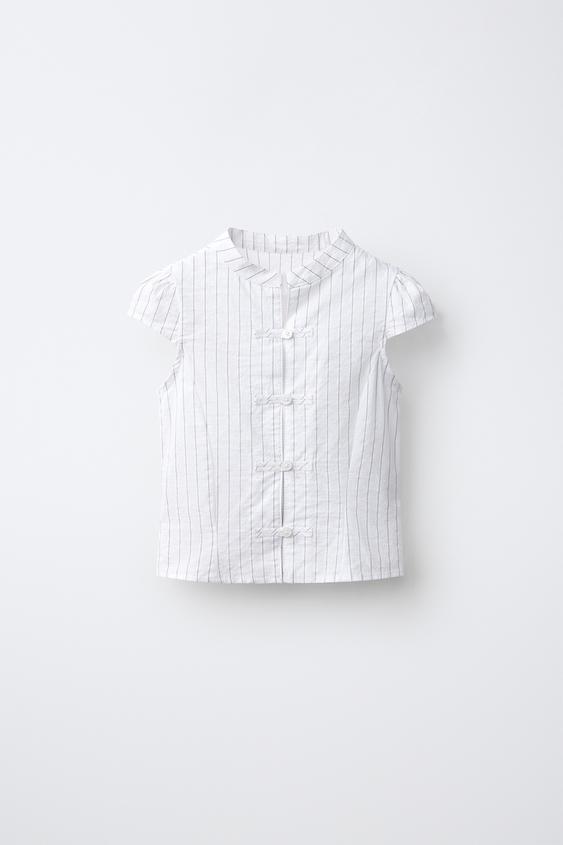 STRIPED SHIRT WITH FROG FASTENING - Black / White by Zara - Image 0