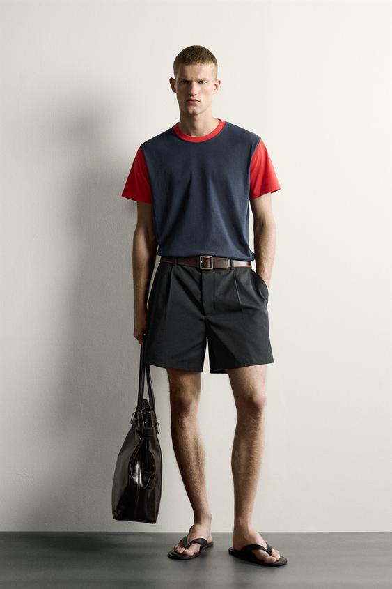 REGULAR FIT COLOUR BLOCK T-SHIRT - red/navy by Zara - Image 0