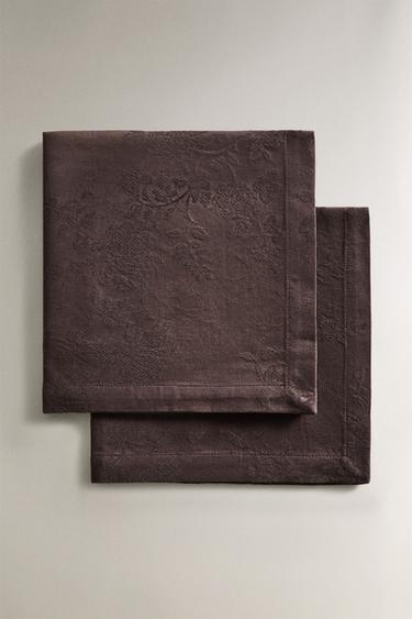 PACK OF COTTON JACQUARD NAPKINS (PACK OF 2) - Brown by Zara