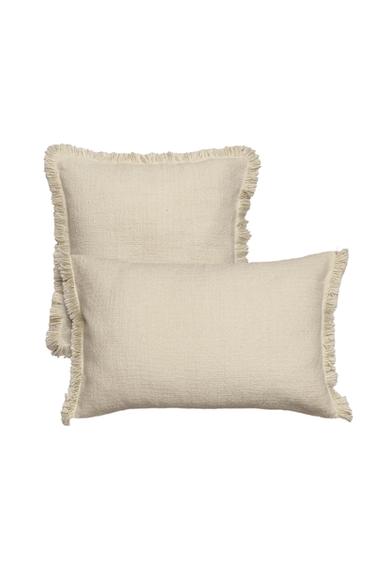 STRIPED CUSHION COVER WITH FRINGING - Ecru by Zara