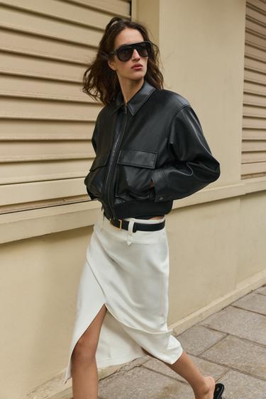 FAUX LEATHER BOMBER JACKET WITH SHOULDER PADS - Black by Zara