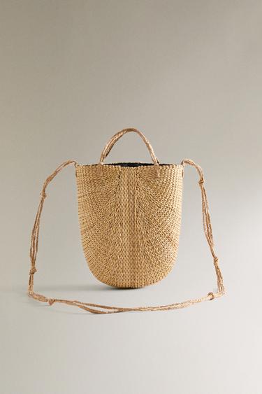 MINI WOVEN TOTE BAG WITH KNOTS - Light beige by Zara