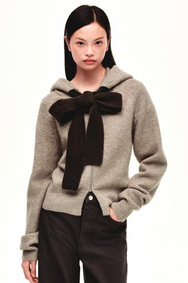 HOODIE CARDIGAN WITH BOW - Mink marl by Zara