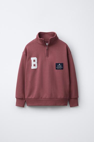 EMBROIDERED JOGGING SWEATSHIRT WITH LABEL - Burgundy by Zara