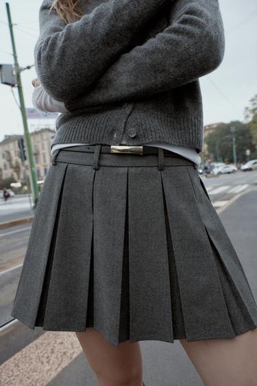 PLEATED SKORT WITH BELT - Dark grey by Zara