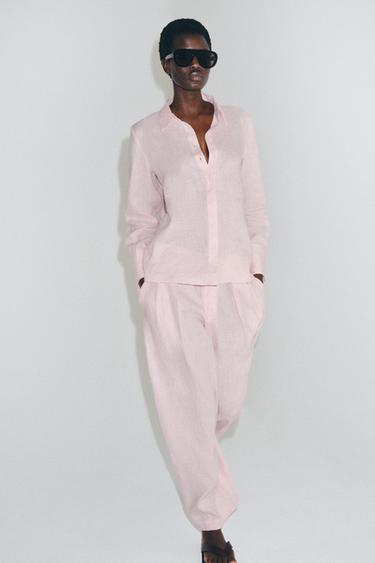 100% LINEN SHIRT ZW COLLECTION - Pink by Zara