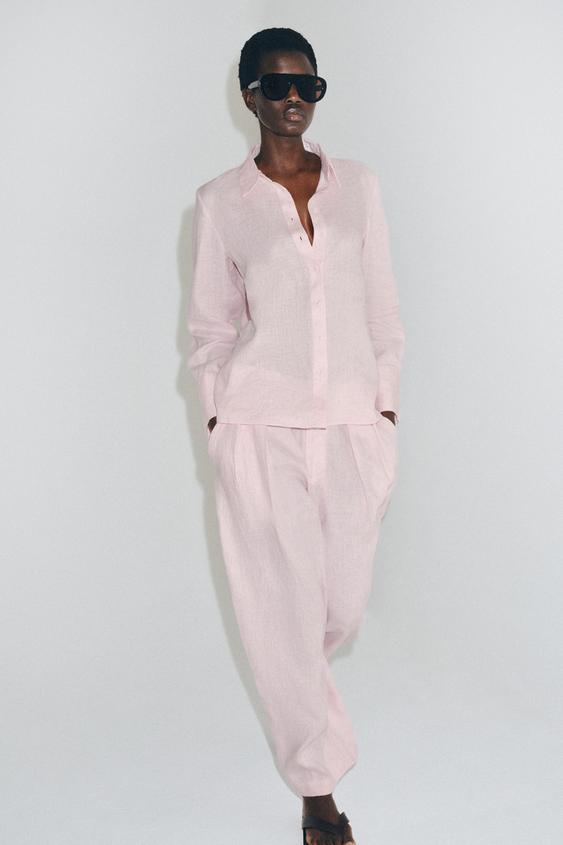 ZW COLLECTION 100% LINEN SHIRT - Pink by Zara - Image 0