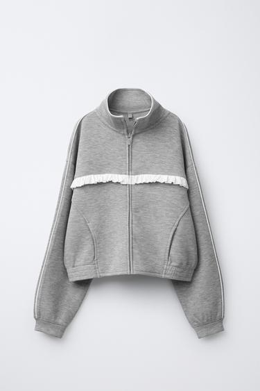 CONTRAST LACE SWEATSHIRT - Grey marl by Zara - Image 0
