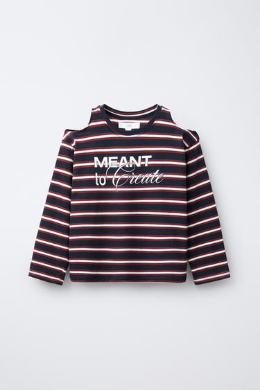 STRIPED T-SHIRT WITH CUT-OUT - Burgundy by Zara