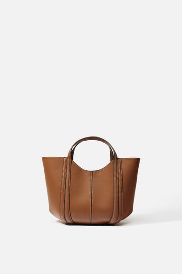 MINI CITY BAG WITH TOPSTITCHING - Dark tan by Zara