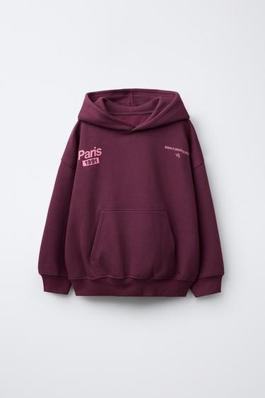 SLOGAN PRINT HOODIE - Dark pink by Zara